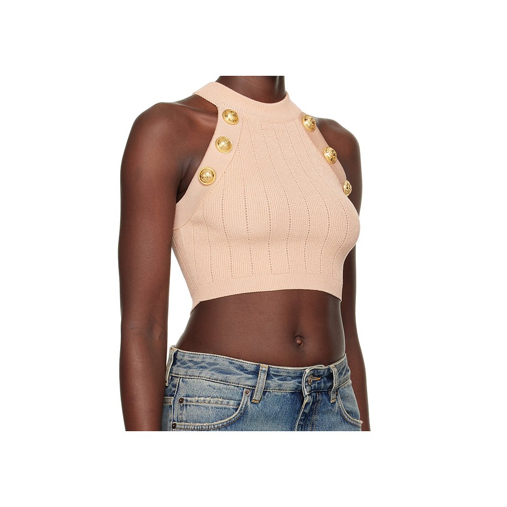 香港直邮Balmain 露背针织上衣 EF1AB390KB07短款 - 图0