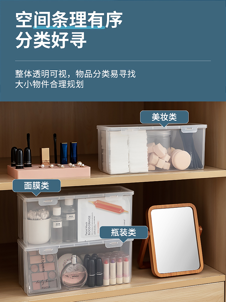 浴室镜柜化妆品收纳盒面膜口红护肤品梳妆台多功能桌面窄长储物盒 - 图0