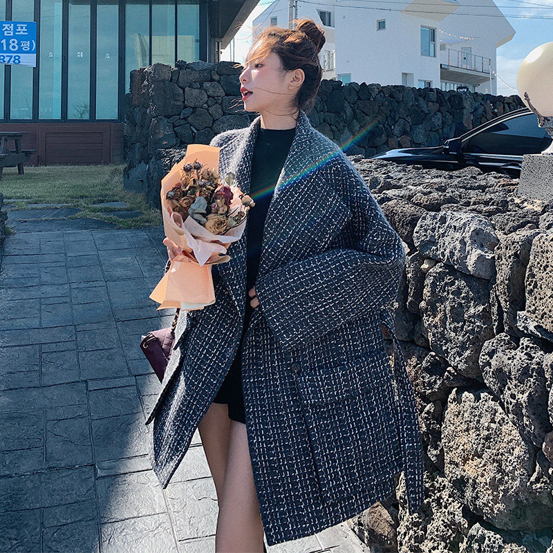 毛呢外套女2020年秋新款中长款韩版 岸妃毛呢外套