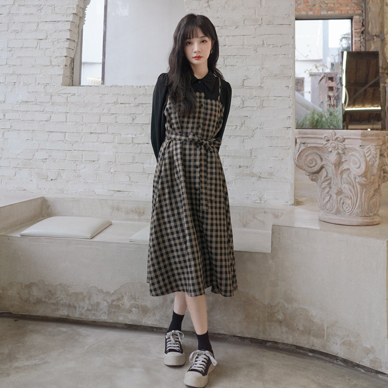 假两件2022春秋新款小众设计连衣裙 岸妃连衣裙