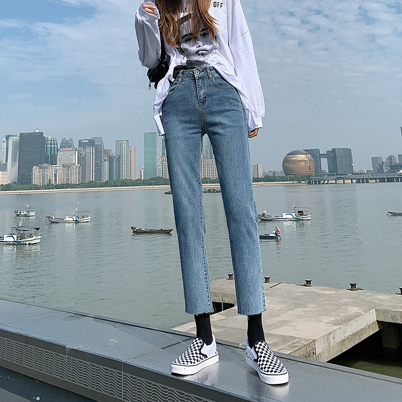 直筒2020新款潮秋季高腰显瘦牛仔裤 嘉净丝牛仔裤