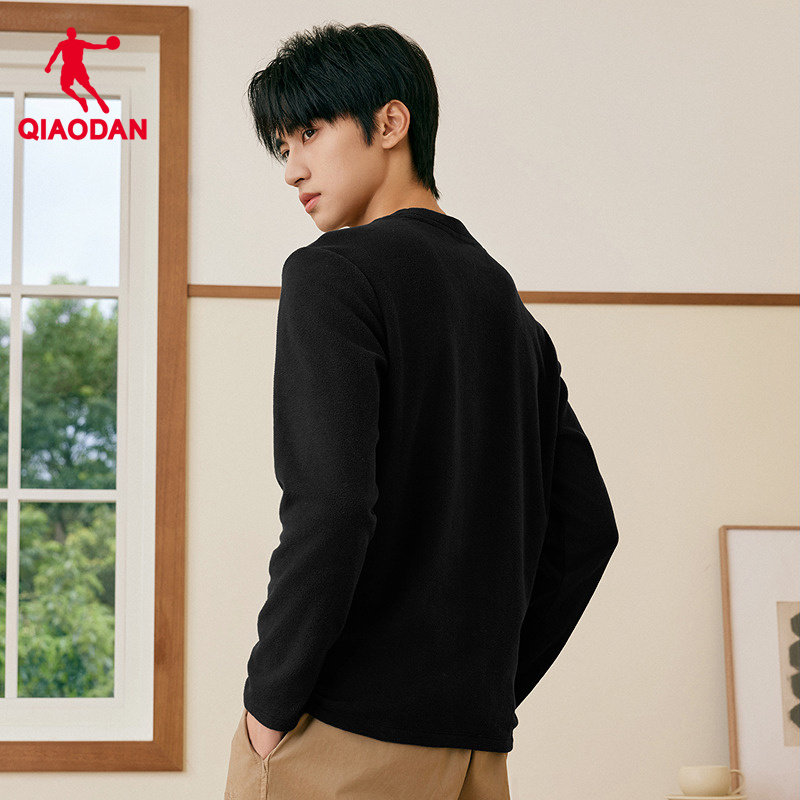 乔丹官方德绒长袖T恤男士冬季新款加绒保暖打底衫内搭卫衣套头衫