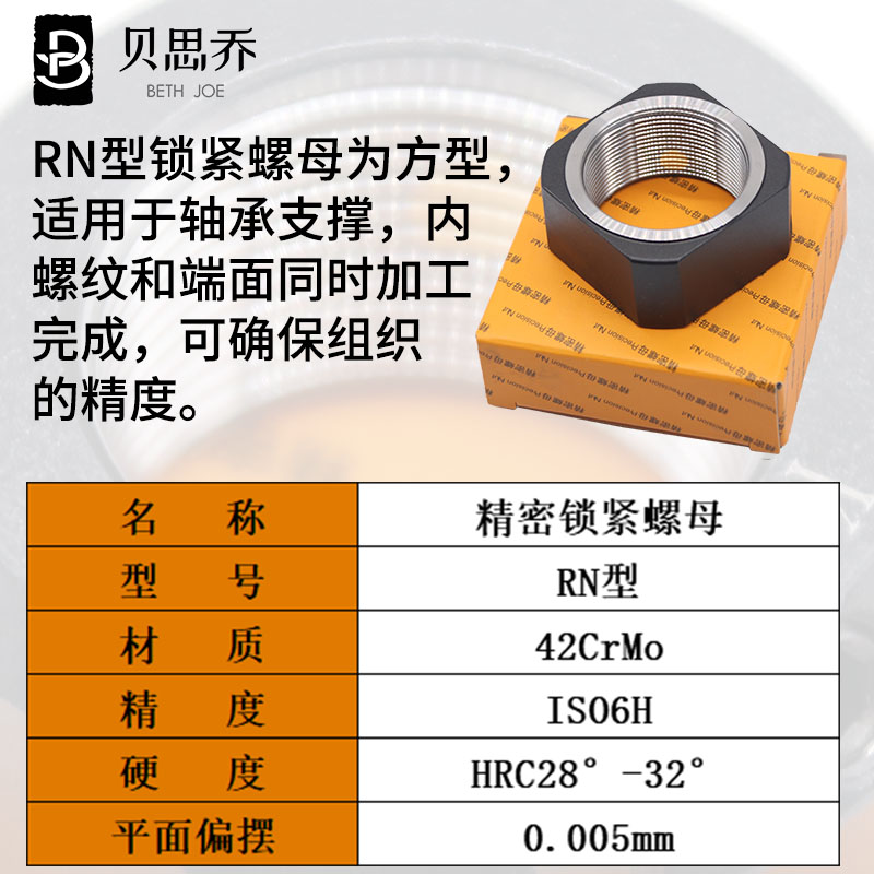 RN方型锁紧螺母精密锁定方形主轴螺帽 M12/14/16/18/27x1.0*1.5P-图1