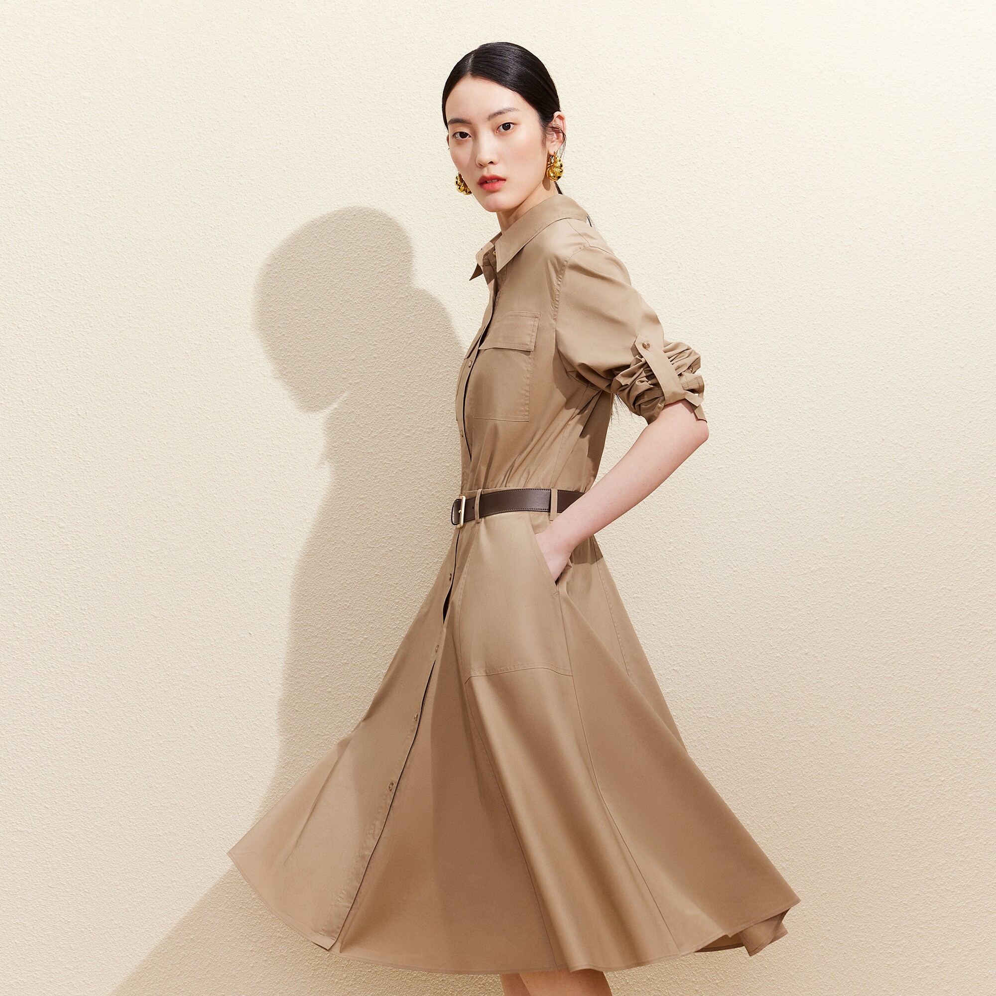 Vero Moda奥莱连衣裙女2026夏季新款腰带可调节袖袢纯色中长裙