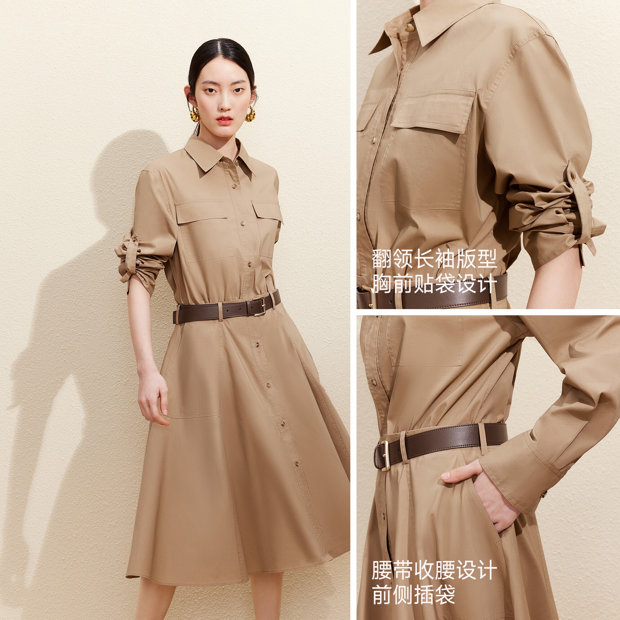 Vero Moda奥莱连衣裙女2026夏季新款腰带可调节袖袢纯色中长裙