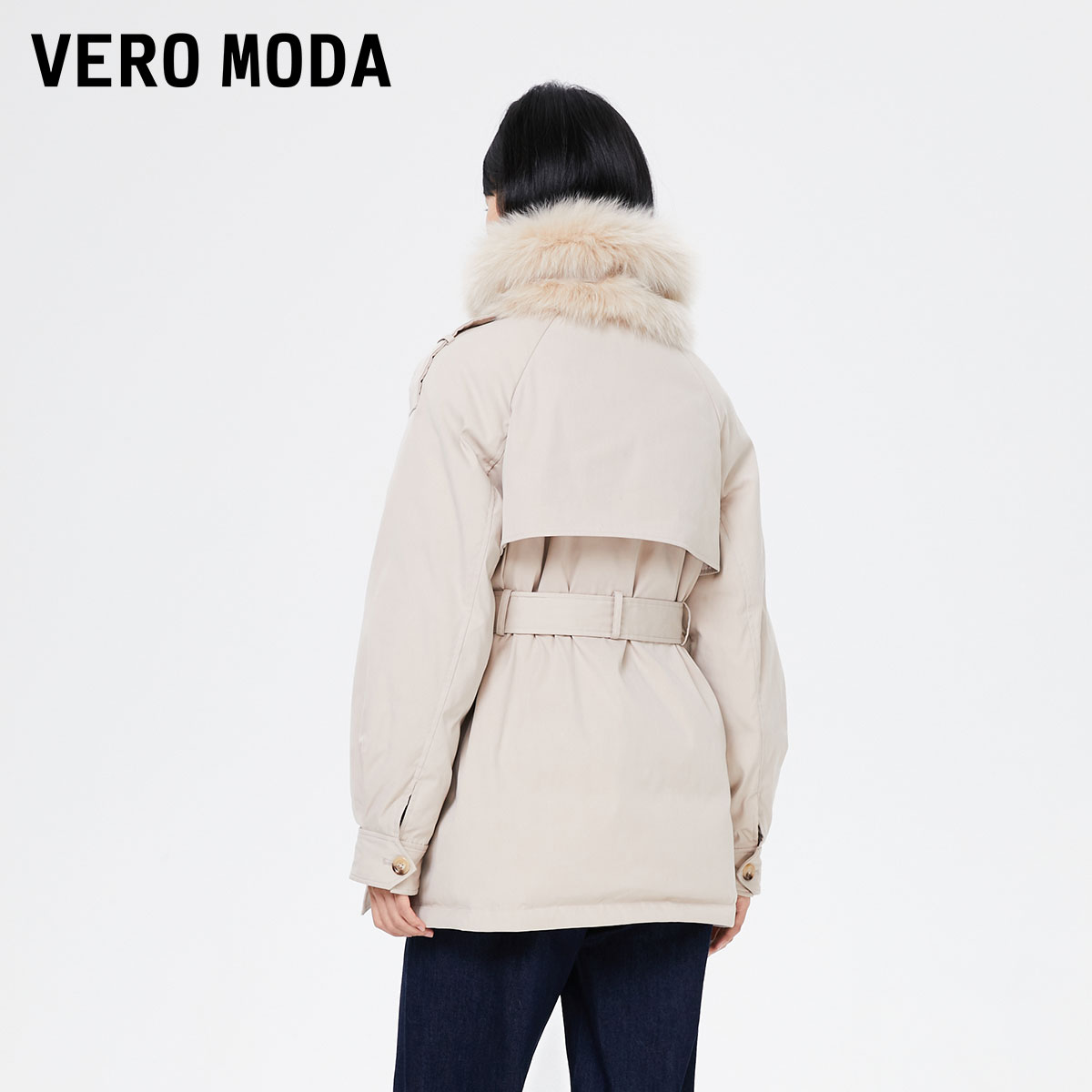 Vero Moda奥莱羽绒服冬季清仓白鸭绒可拆卸狐狸毛领外套百搭女