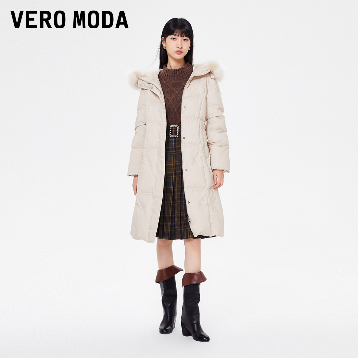 Vero Moda奥莱羽绒服冬季白鸭绒优雅可拆狐狸毛领外套女