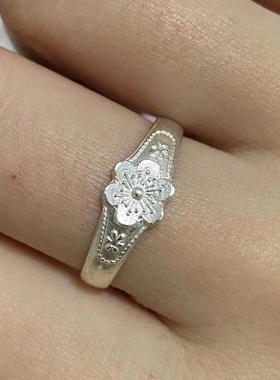 中式复古花纹戒指女S925纯银小众设计感老式梅花缠绕花戒开口指环