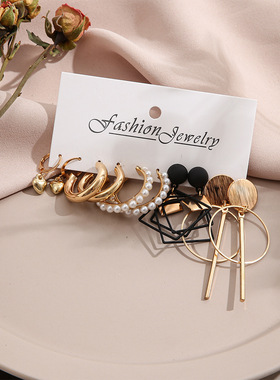 复古珍珠耳圈C型耳环女New vintage pearl C-shaped earrings set
