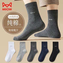 Cat Man Middle Cylinder Socks Autumn winter Pure cotton Deodorant Thickened Hair Circle Autumn ANTIBACTERIAL MOVEMENT SUCTION LONG BARREL SOCKS MALE