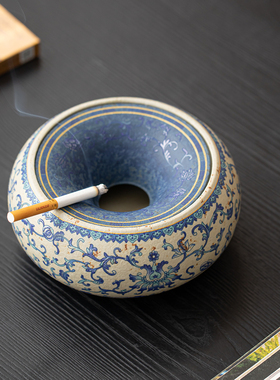 新款陶瓷火石红大号烟灰缸漏斗式烟缸家用带盖防飞灰桌面小茶渣缸