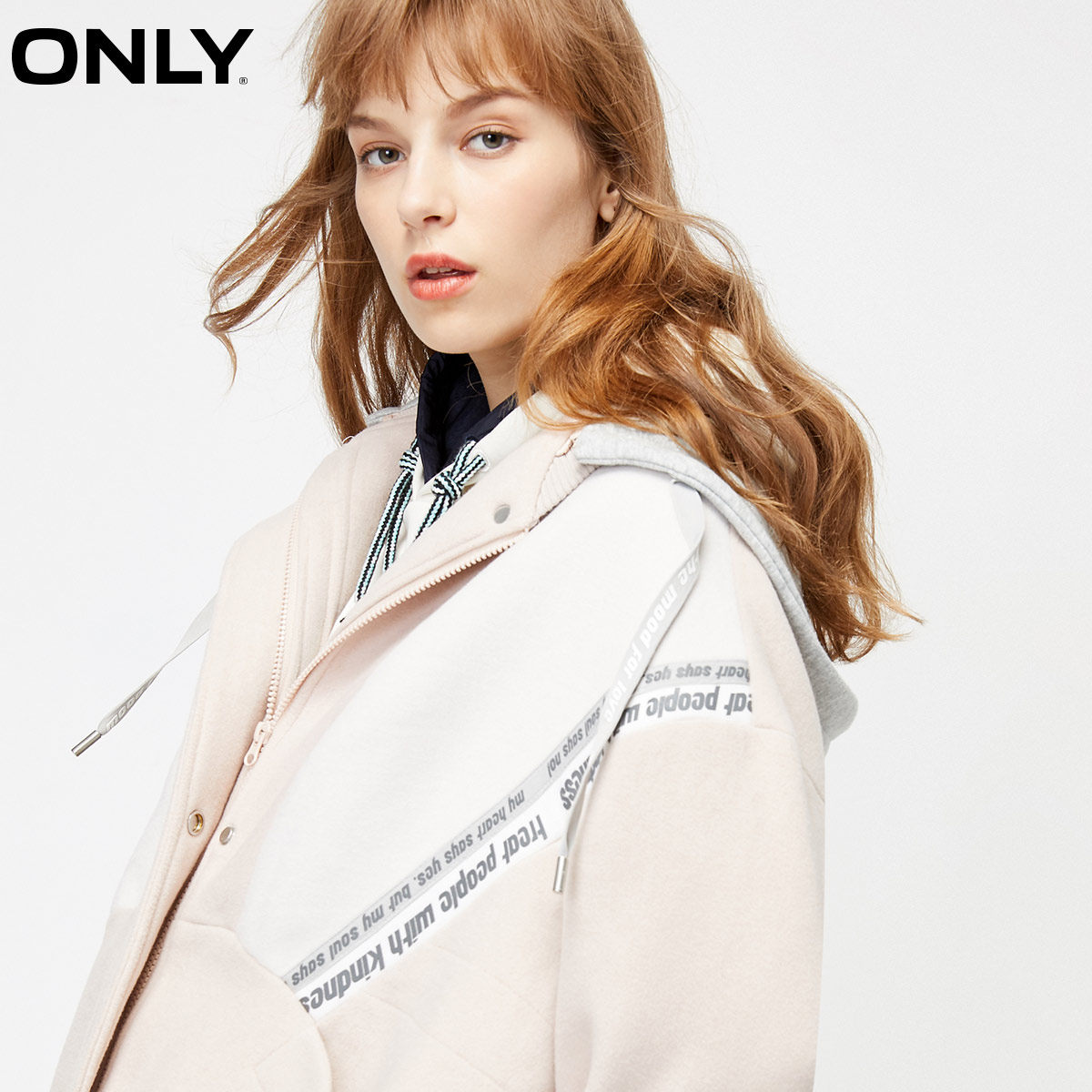 only奥莱加厚连帽中长款棒球服毛呢 ONLYoutlets店毛呢外套