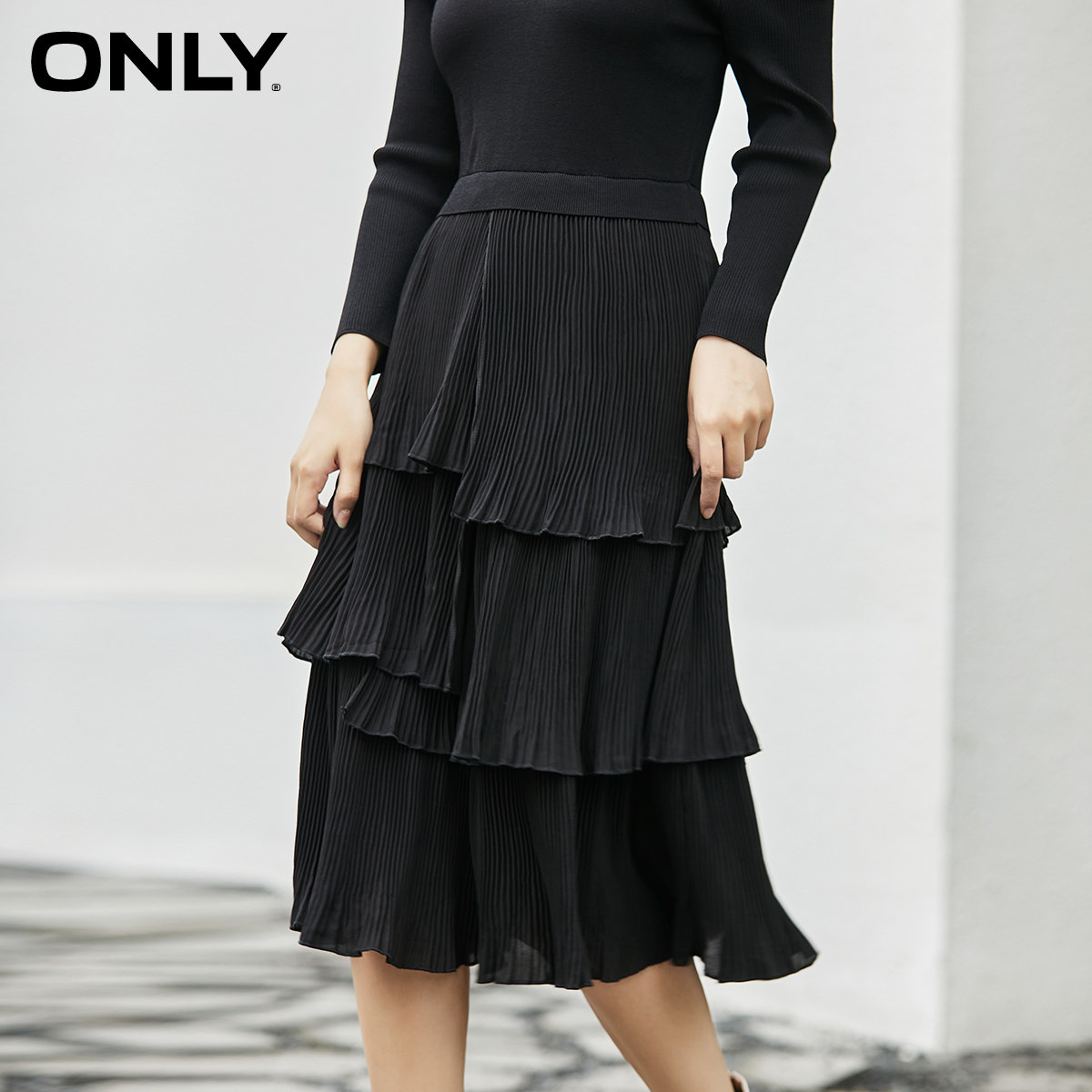 only冬季新款一字领中长款连衣裙 ONLYoutlets店连衣裙