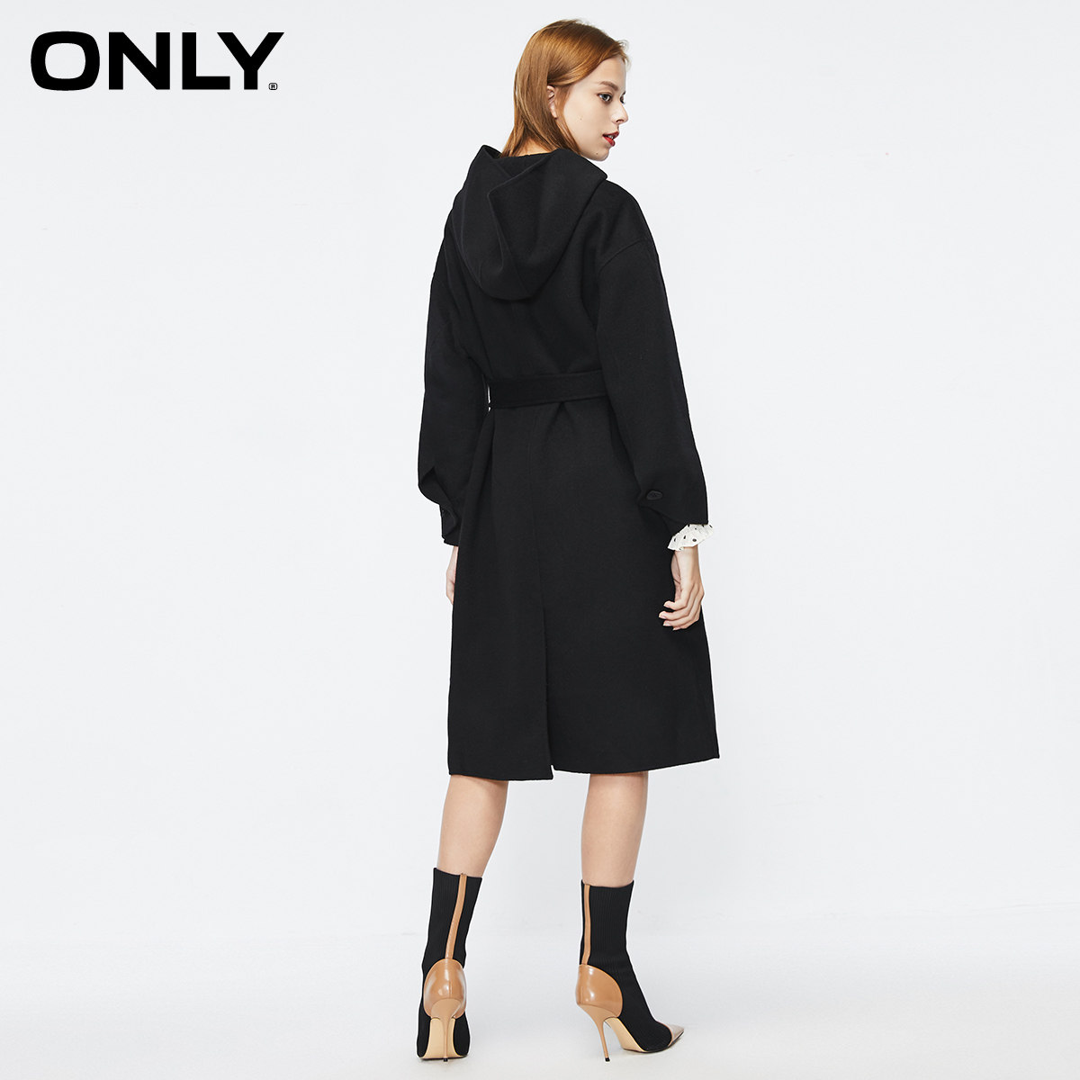 only奥莱秋季新款双面呢收腰长款 ONLYoutlets店毛呢外套