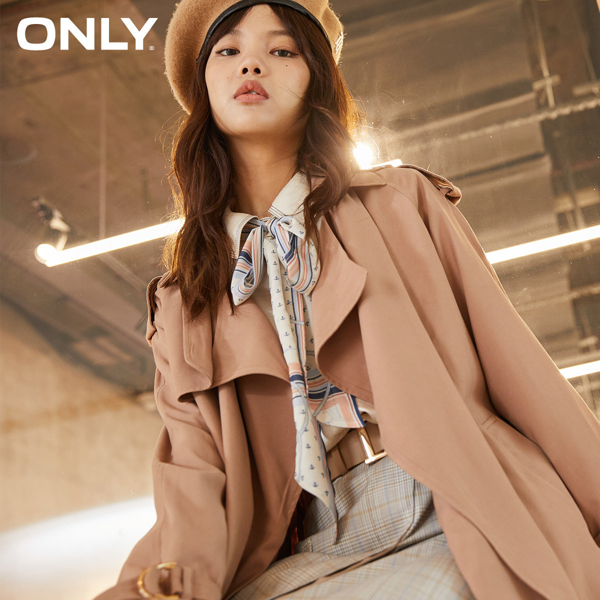 only三公里生活圈洋气宽松女风衣 ONLYoutlets店风衣