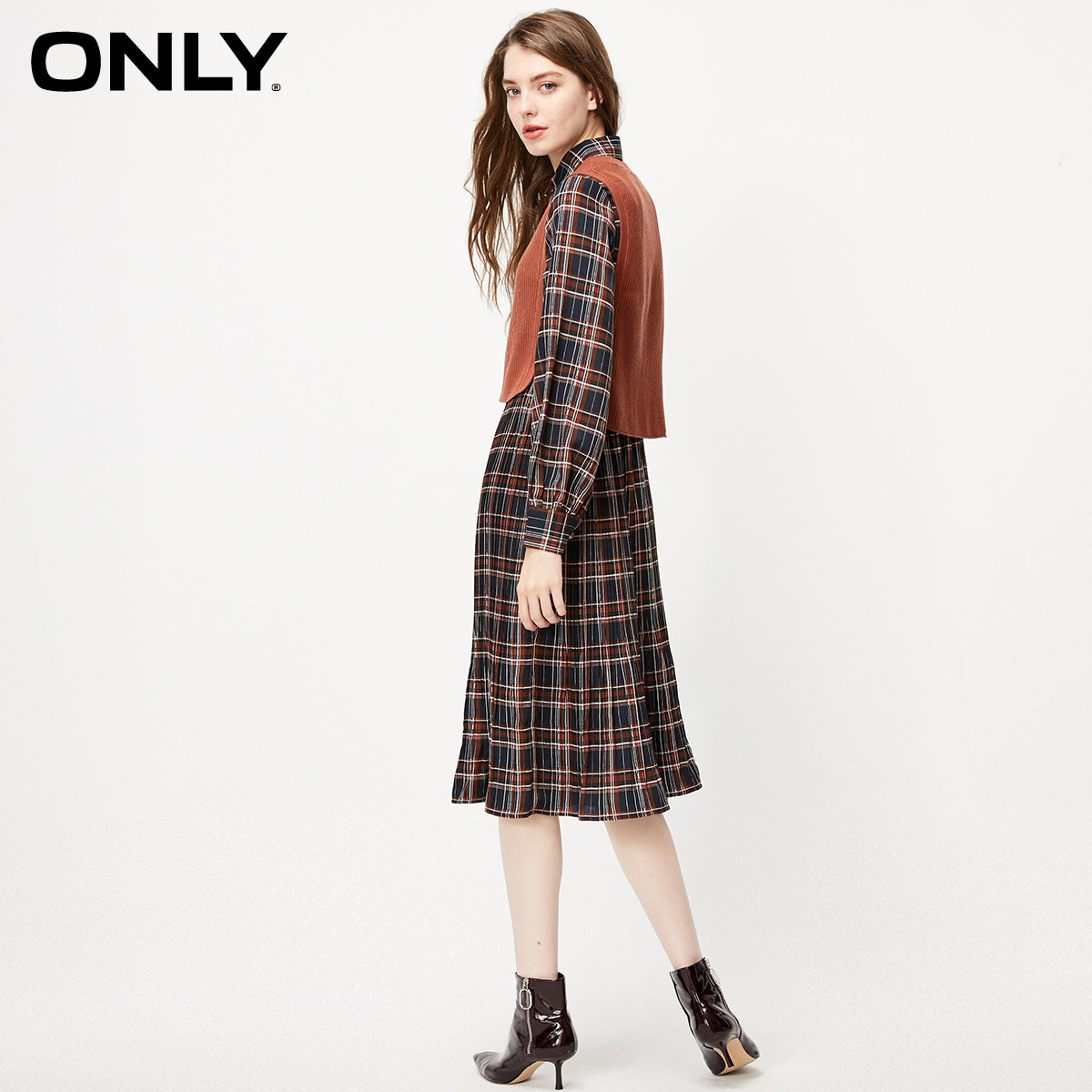 only奥莱夏季格子针织两件套连衣裙 ONLYoutlets店连衣裙