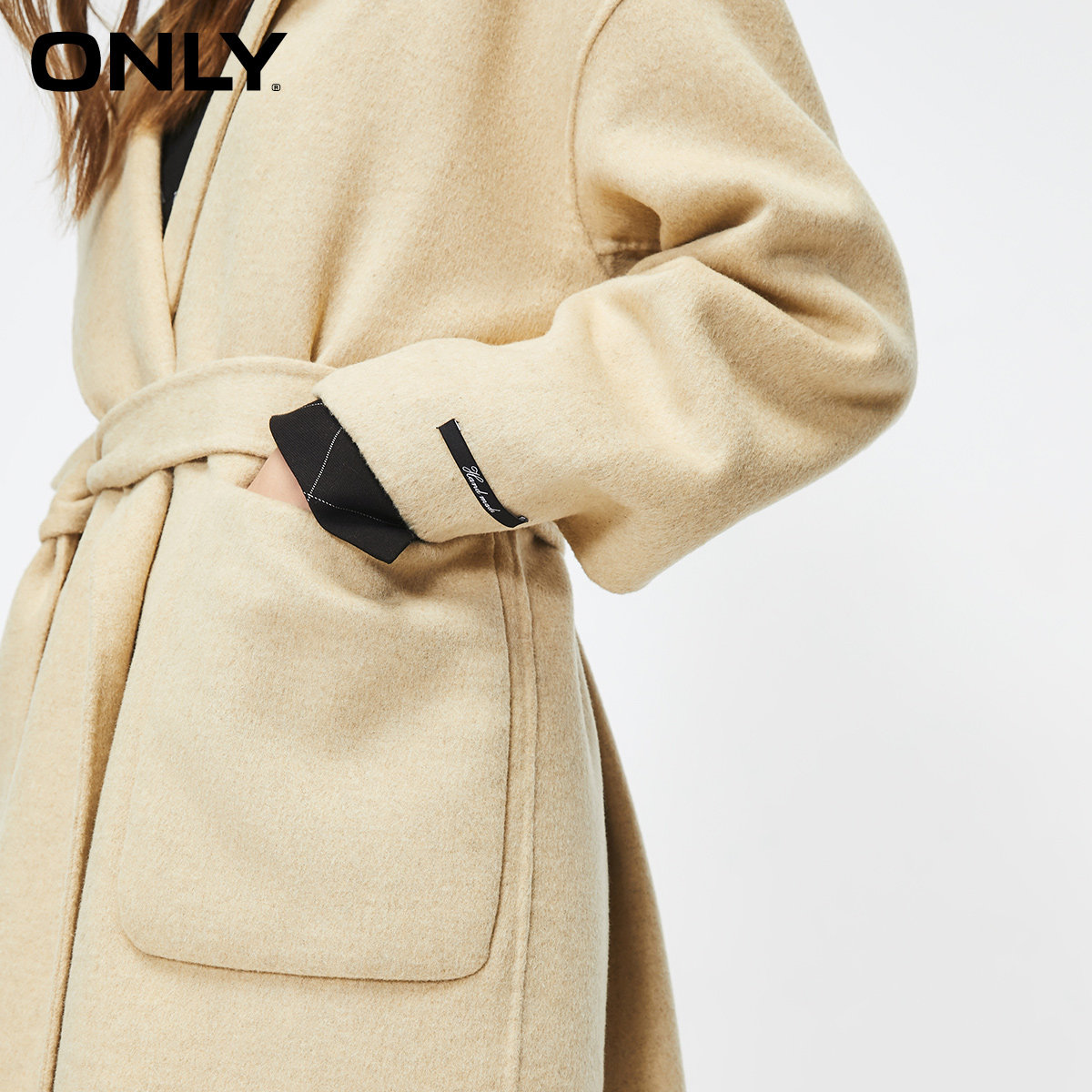 only奥莱秋季新款双面呢收腰长款 ONLYoutlets店毛呢外套