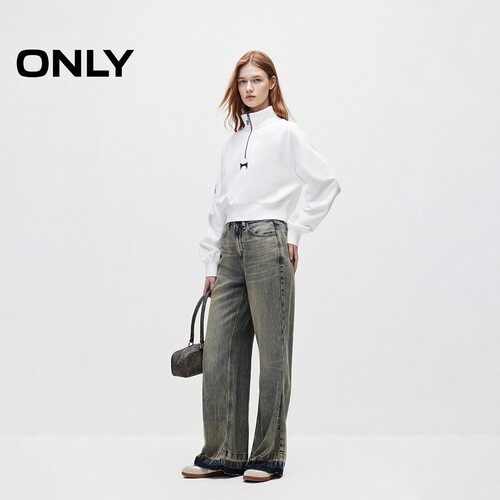 【ONLY奥莱】秋季新款潮流休闲拉链立领短款卫衣女 - 图1