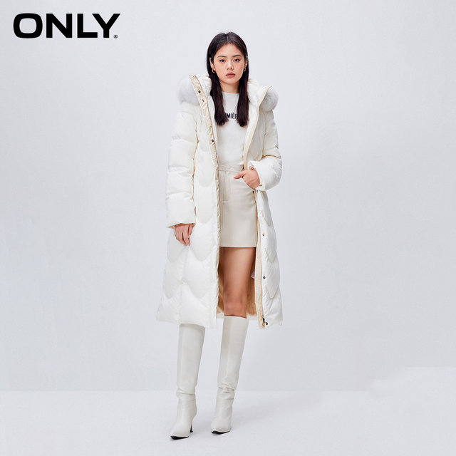 ONLY warm straight hooded long down jacket