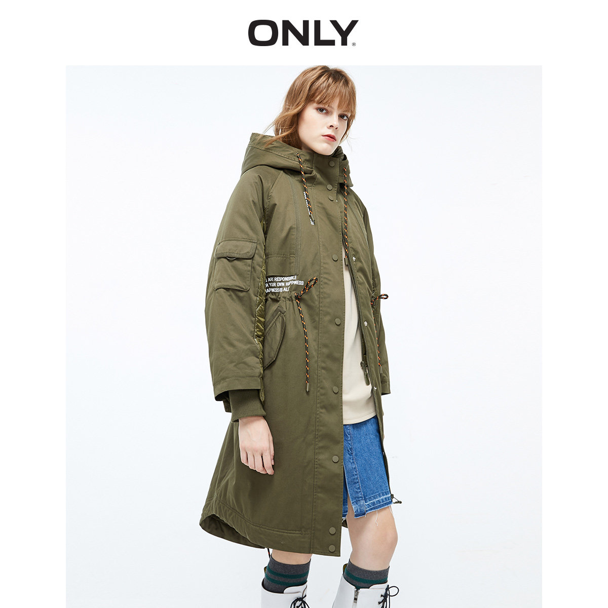 only奥莱纯色工装假两件女加厚棉服 ONLYoutlets店棉衣/棉服