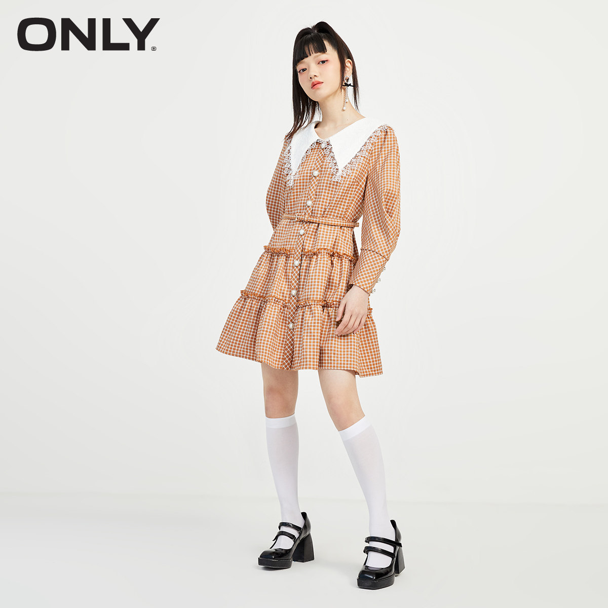 only春季新款甜美短款长袖连衣裙 ONLYoutlets店连衣裙
