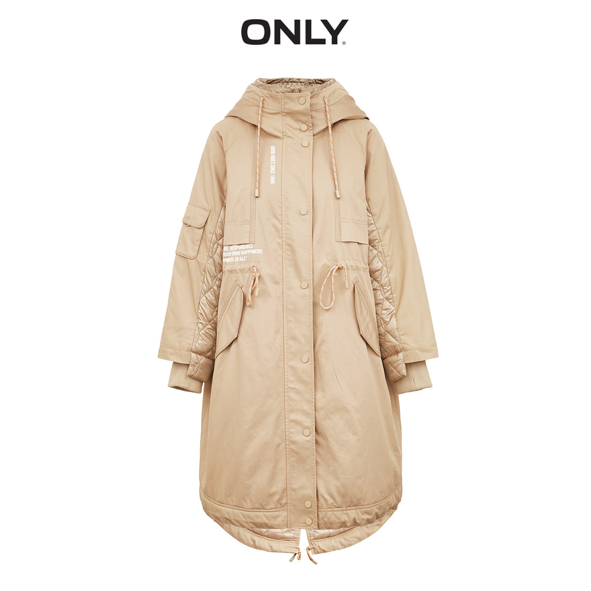 only奥莱纯色工装假两件女加厚棉服 ONLYoutlets店棉衣/棉服