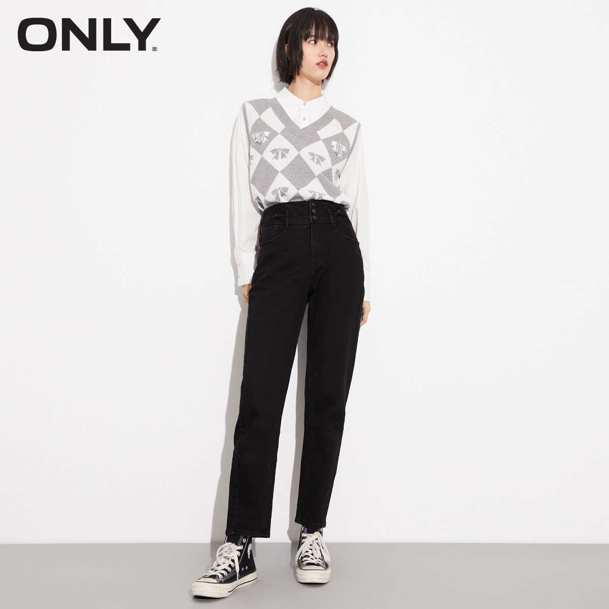 only奥莱春季新款高腰哈伦牛仔裤 ONLYoutlets店牛仔裤