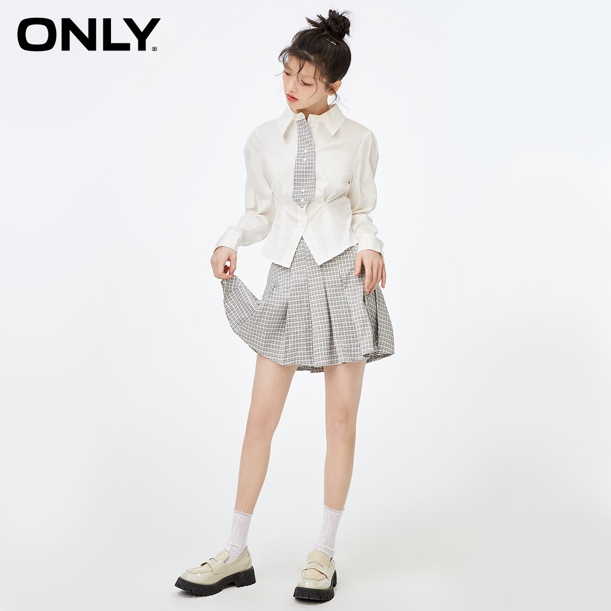 only奥莱春季新款jk格子百褶连衣裙 ONLYoutlets店连衣裙