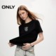 Summer simple embroidered pure cotton fitted round neck right shoulder short sleeve T-shirt for women