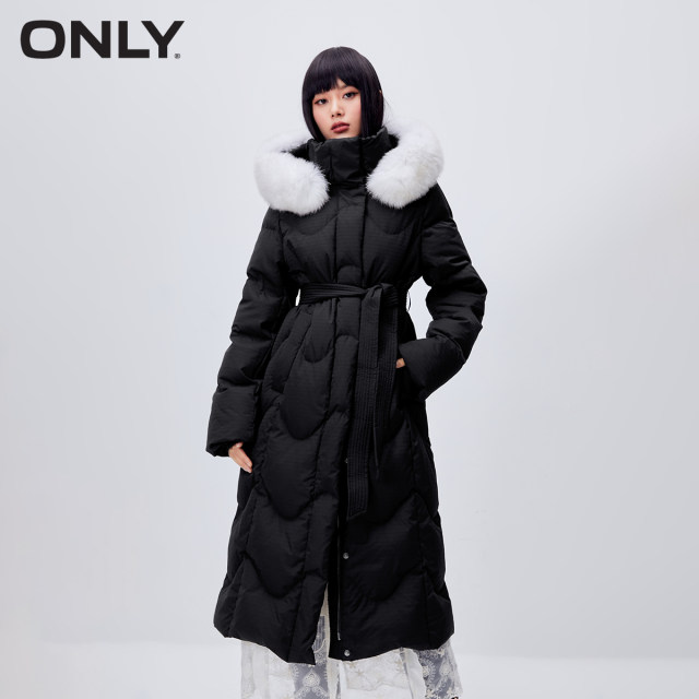 ONLY warm straight hooded long down jacket