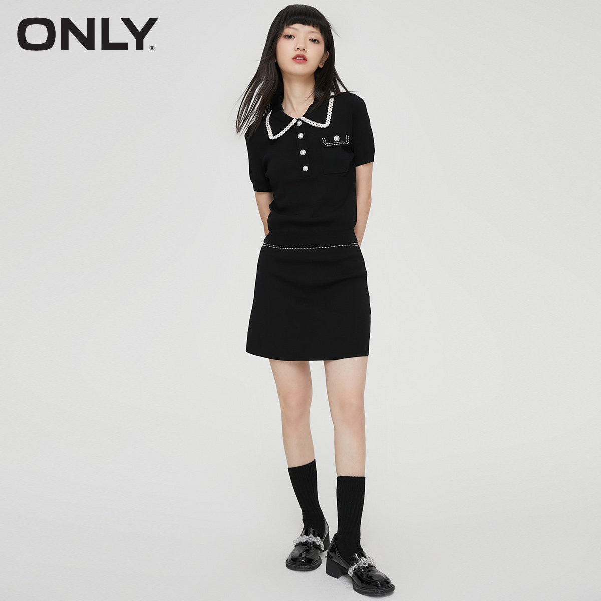 only奥莱春季简约polo领收腰套装裙 ONLYoutlets店连衣裙