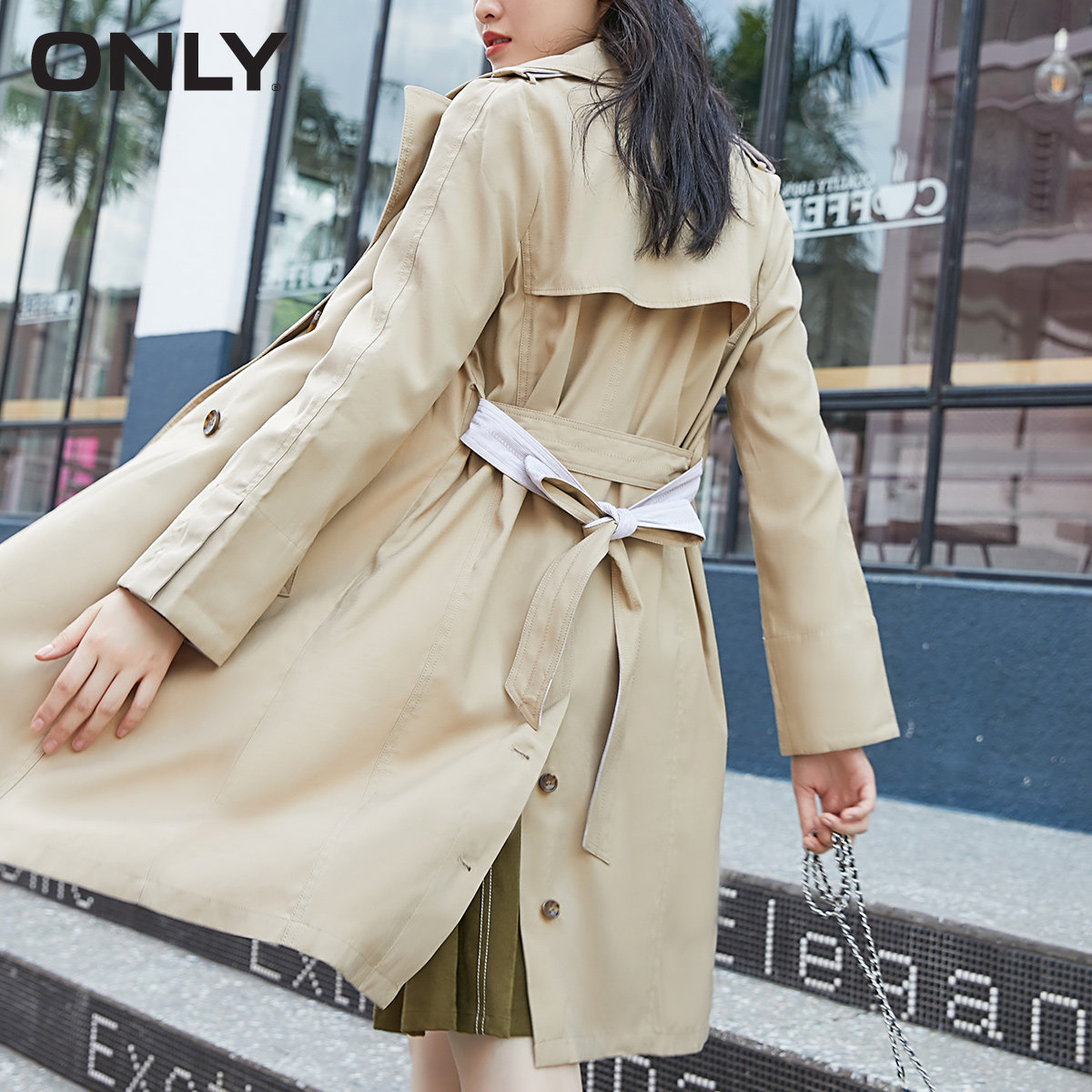 only夏季新款卡其色英伦风气质风衣 ONLYoutlets店风衣