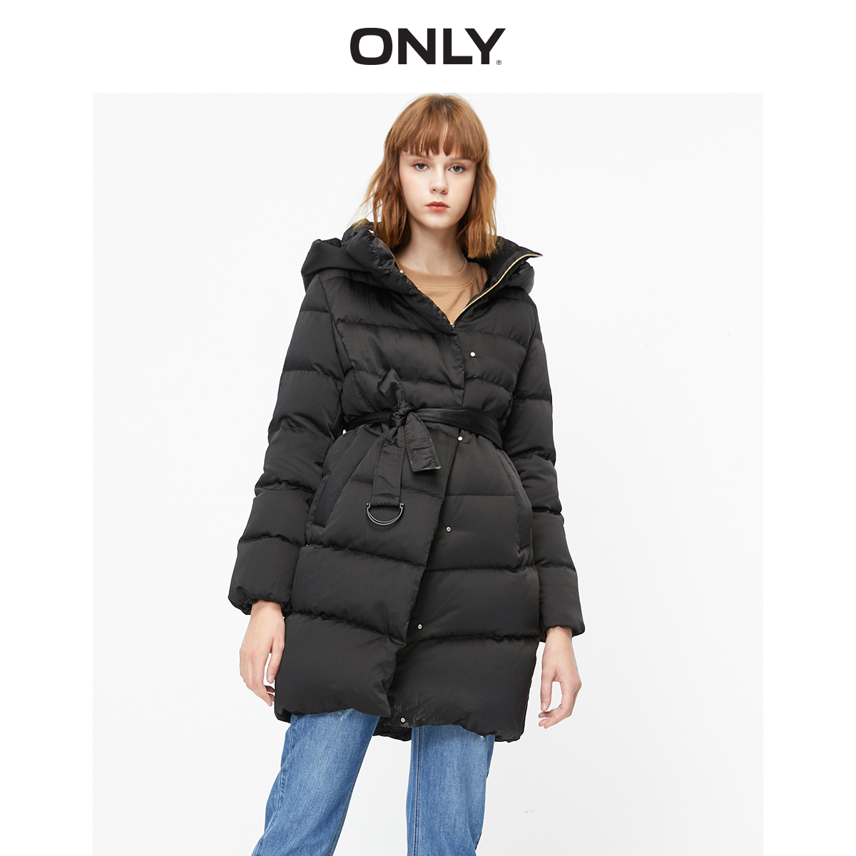 only冬季新款收腰竖纹肌理面料 ONLYoutlets店羽绒服