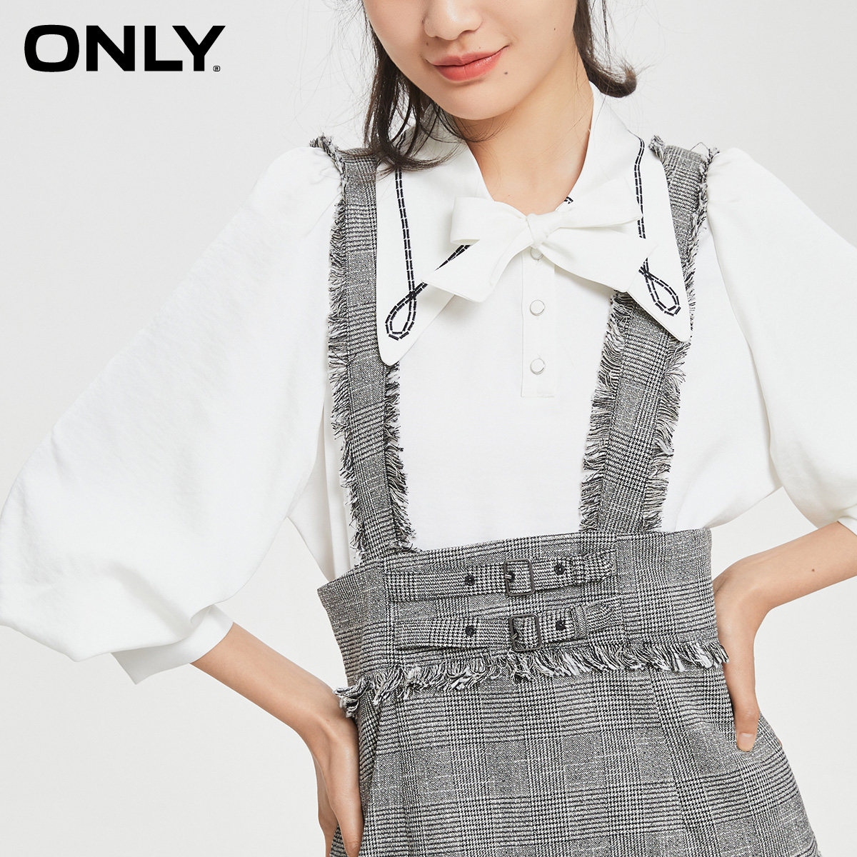 only2022春季新款毛边装饰连衣裙 ONLYoutlets店连衣裙