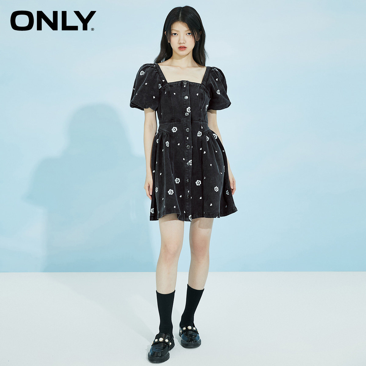 only奥莱春季新款法式方领连衣裙 ONLYoutlets店连衣裙