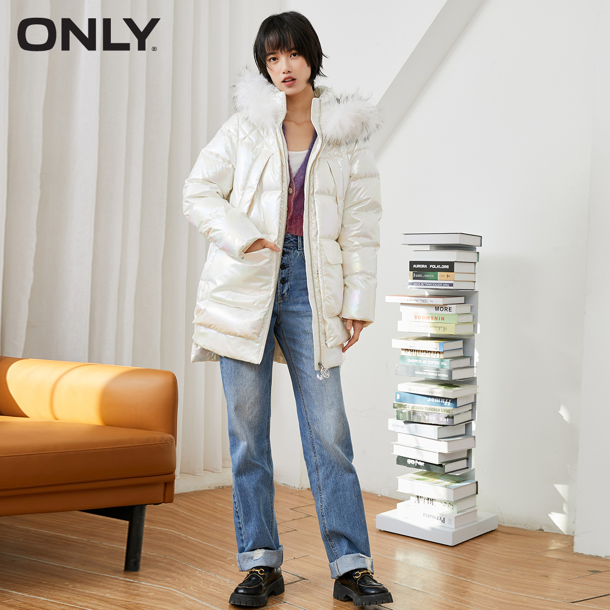 only2021冬季新款时尚宽松大羽绒服 ONLYoutlets店羽绒服