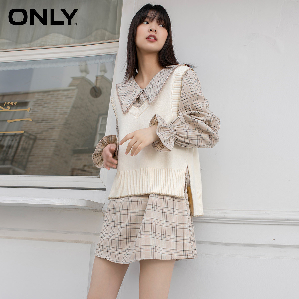 only2021学院风短款针织马甲连衣裙 ONLYoutlets店连衣裙