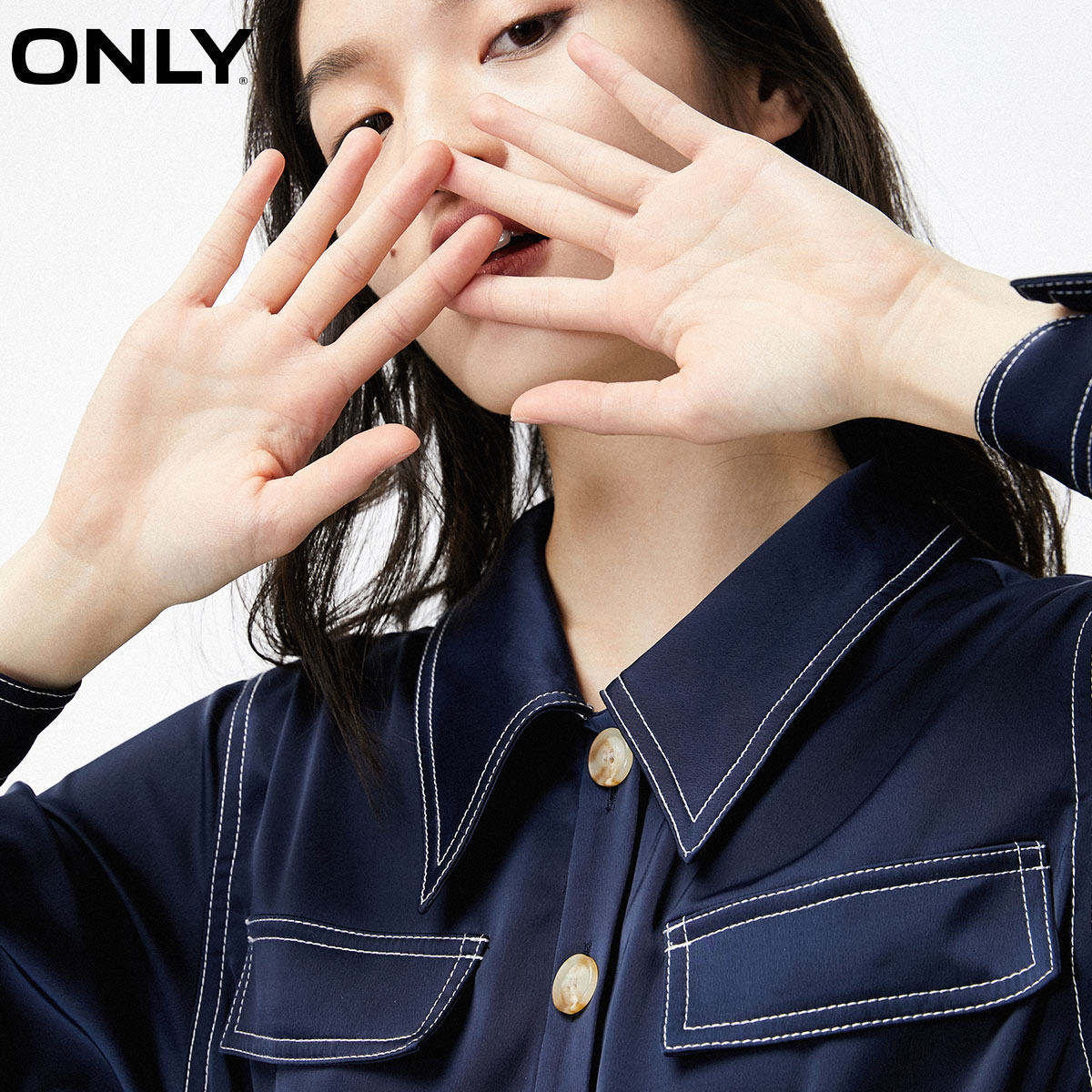 only夏季新款气质收腰长袖新年衬衫 ONLYoutlets店连衣裙