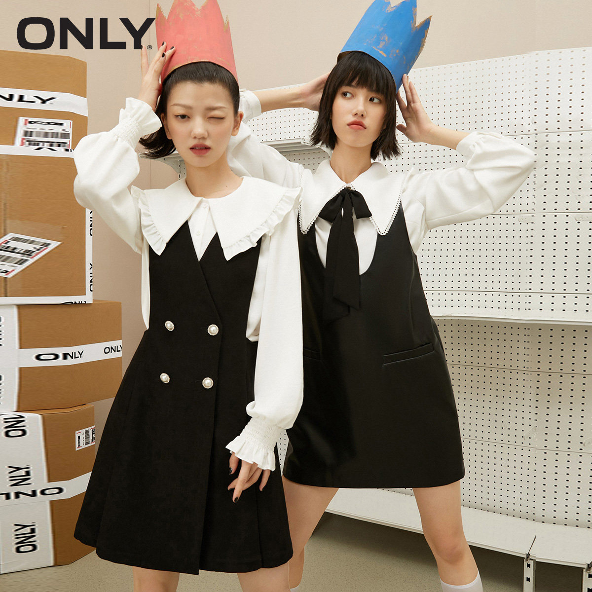 only2021冬季新款娃娃领套装连衣裙 ONLYoutlets店连衣裙