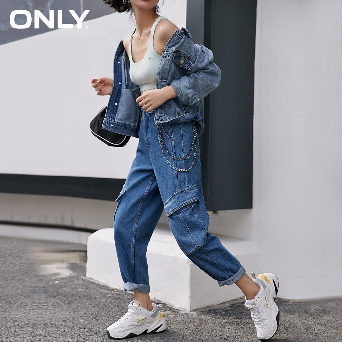 only奥莱春季高腰宽松显瘦裤牛仔裤 ONLYoutlets店牛仔裤