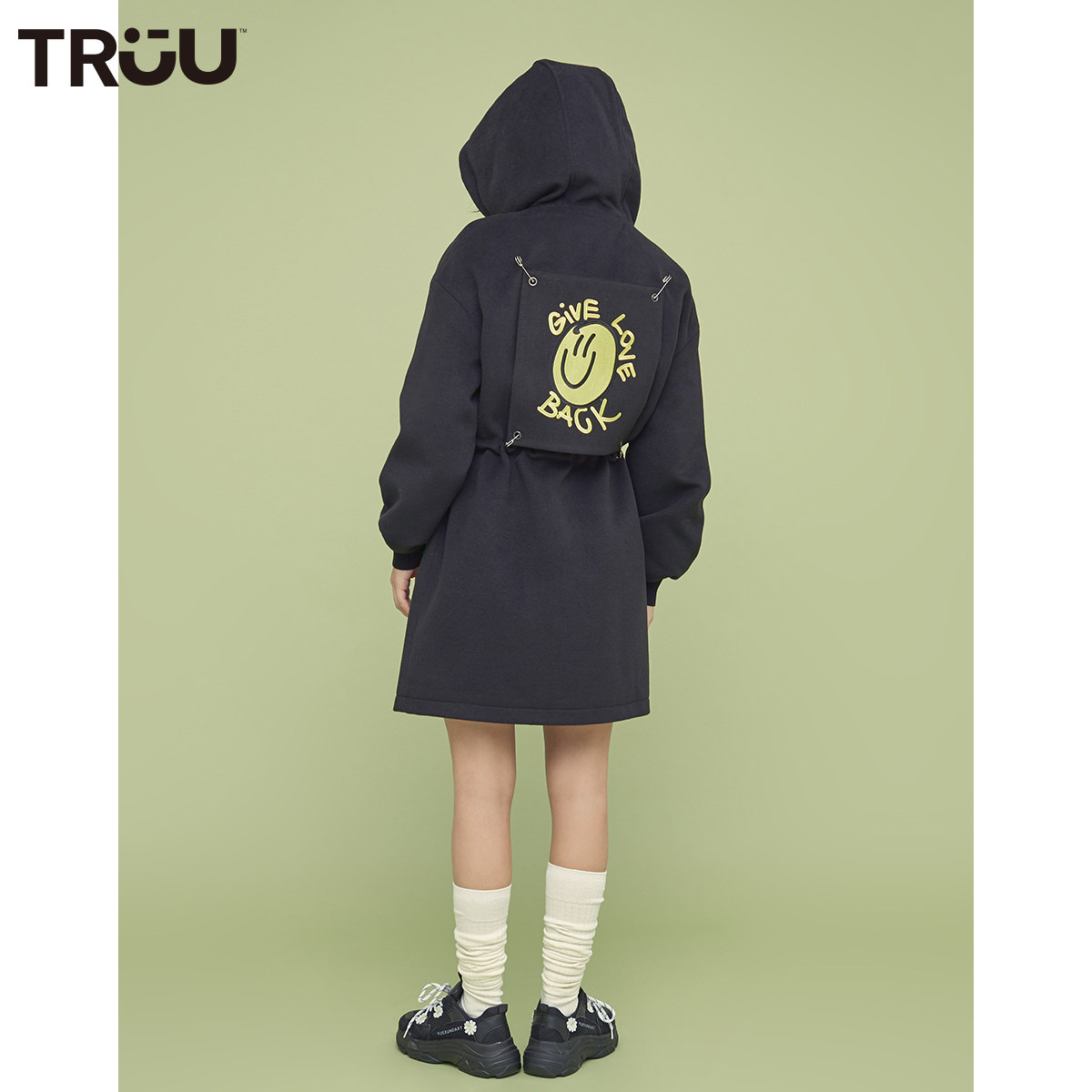 truu秋季新款刺绣宽松中长款毛呢 ONLYoutlets店毛呢外套