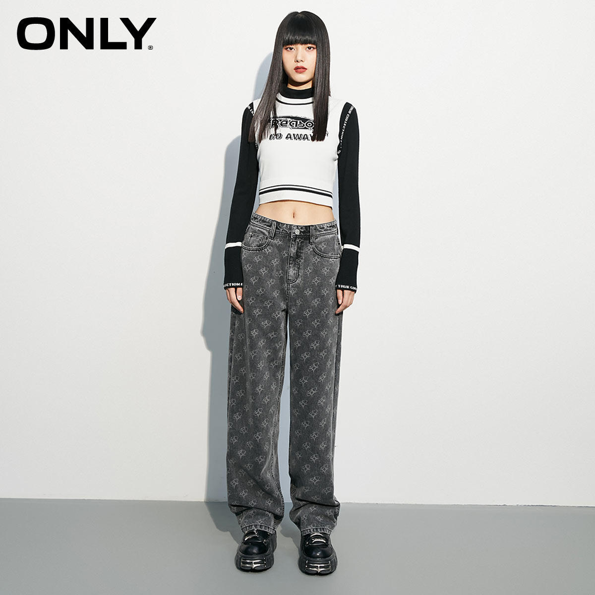 only奥莱春季新品休闲满印牛仔裤 ONLYoutlets店牛仔裤