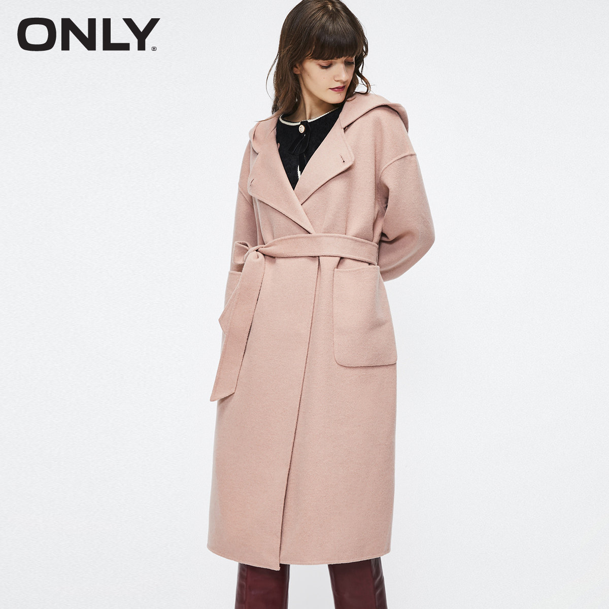 only奥莱秋季新款双面呢收腰长款 ONLYoutlets店毛呢外套