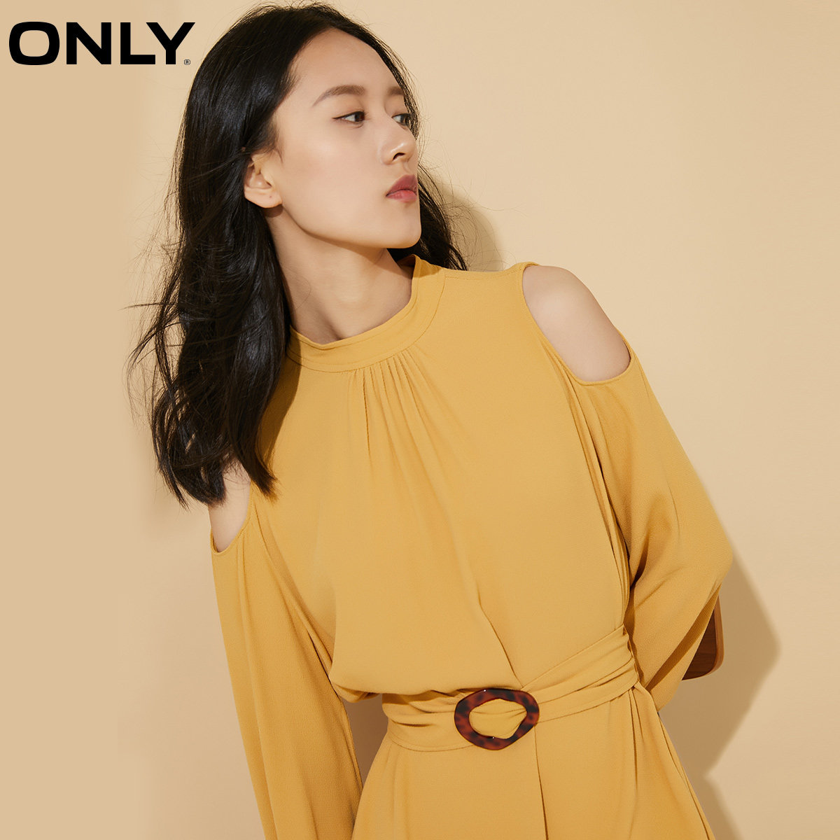 only奥莱露肩长袖显瘦版型连衣裙 ONLYoutlets店连衣裙