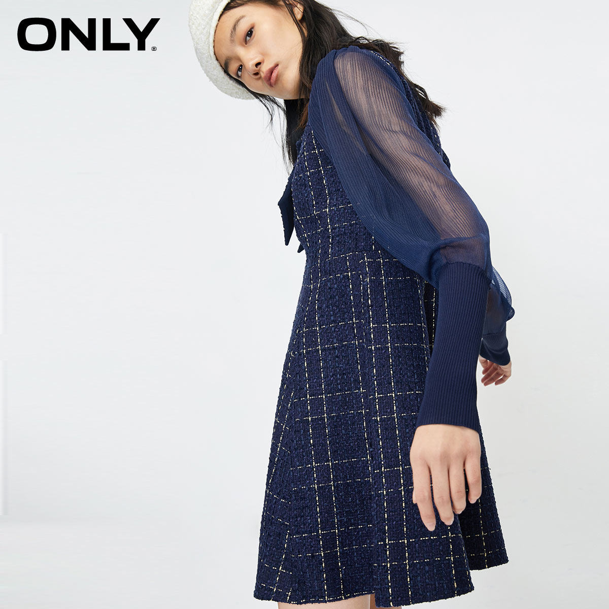 only奥莱小香风复古收腰a字连衣裙 ONLYoutlets店连衣裙