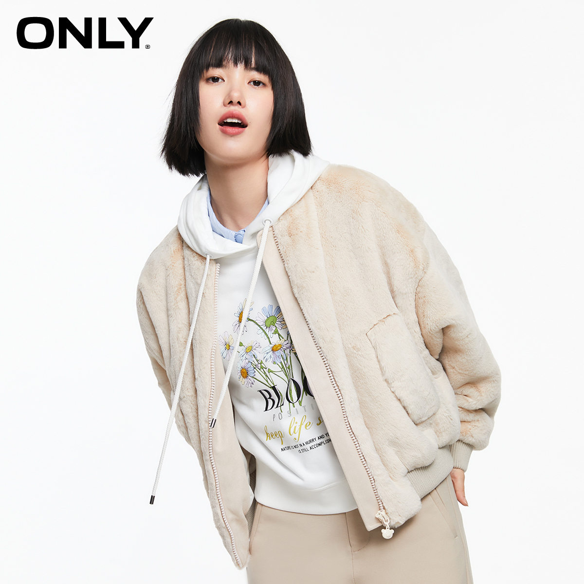 only2021冬季新款舒适毛绒棉服 ONLYoutlets店棉衣/棉服