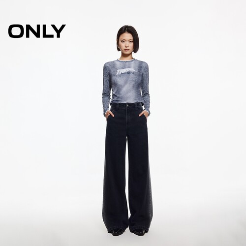 【ONLY奥莱】春夏复古撞色水洗高腰直筒裤显瘦显高长裤牛仔裤女 - 图0