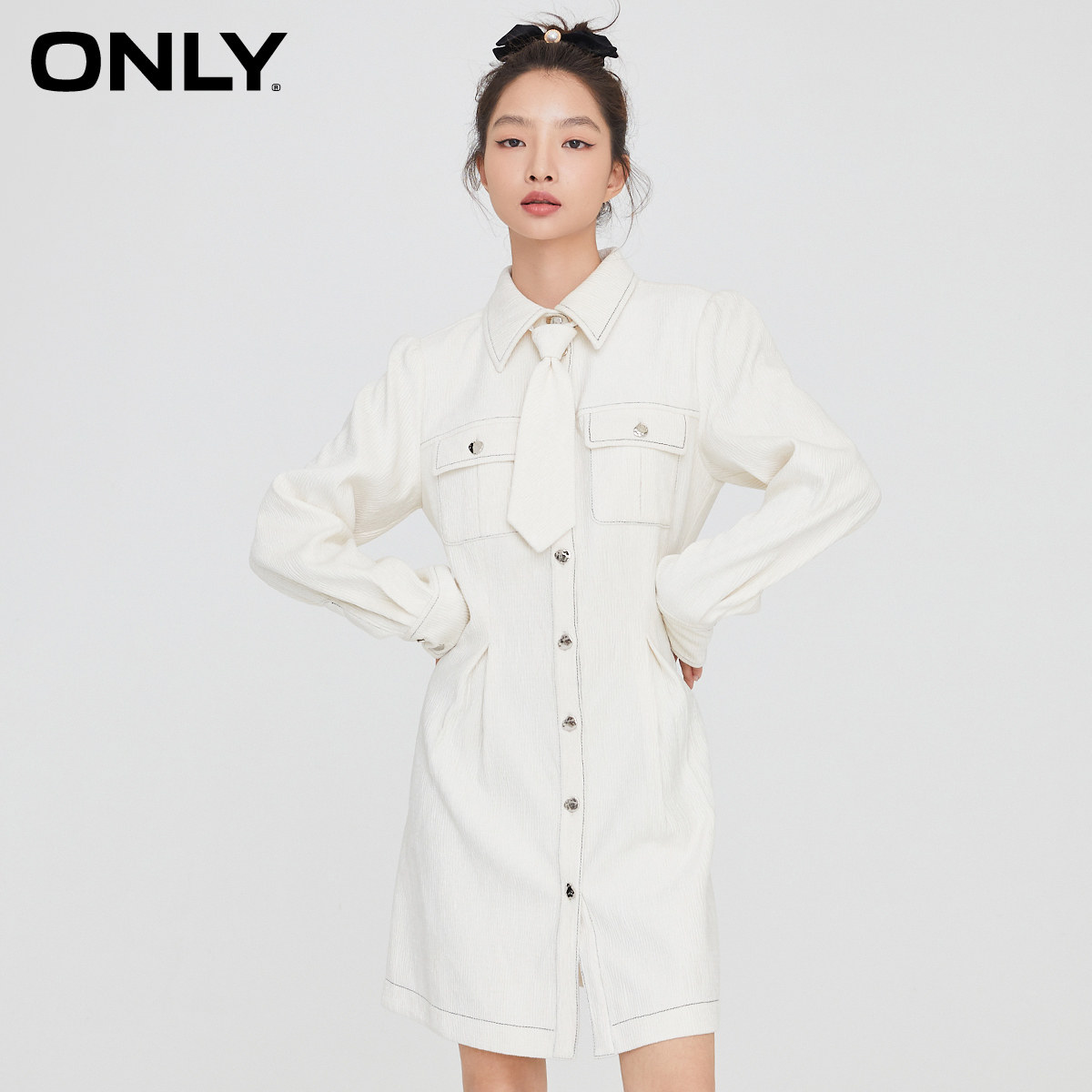 only2021冬季新款收腰肌理感连衣裙 ONLYoutlets店连衣裙