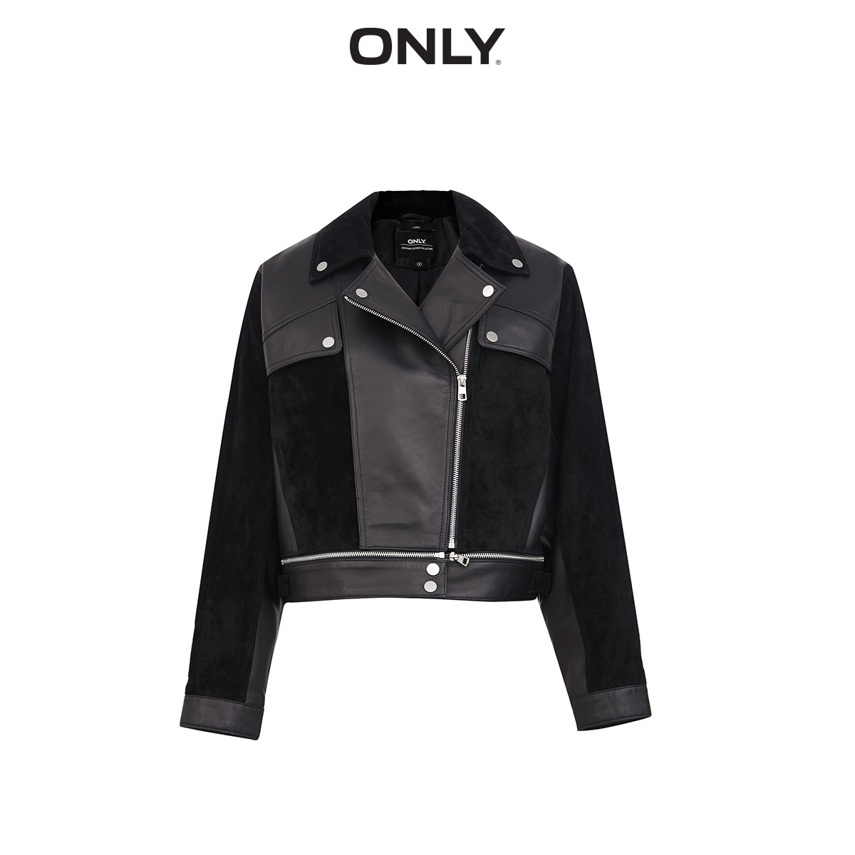 only奥莱冬季新款绒面拼接设计皮衣 ONLYoutlets店皮衣