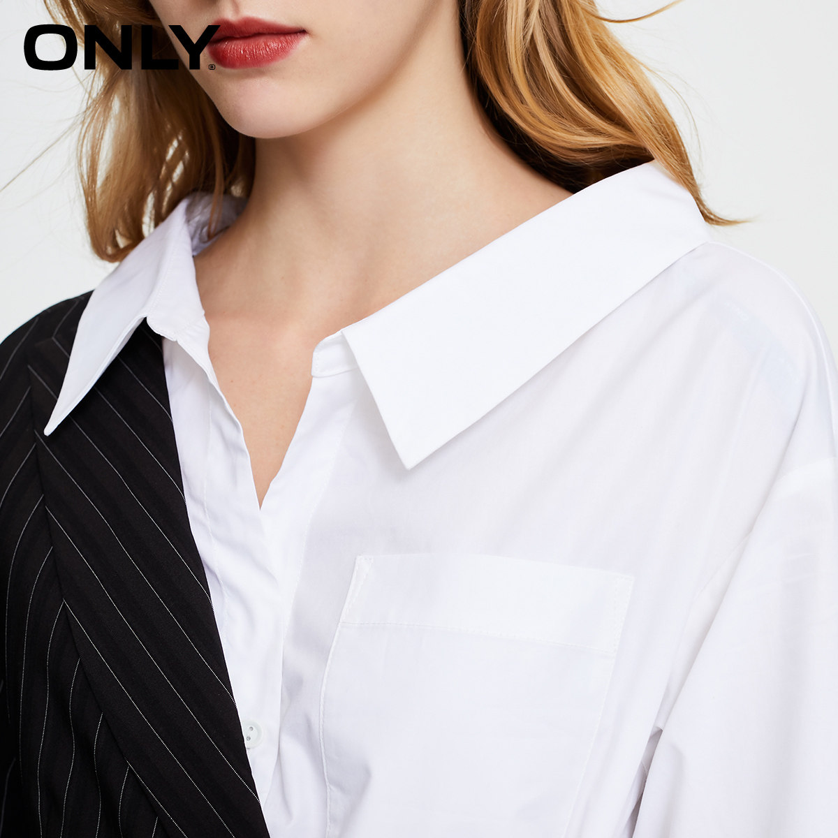 only奥莱冬季新款条纹西装拼接衬衫 ONLYoutlets店连衣裙
